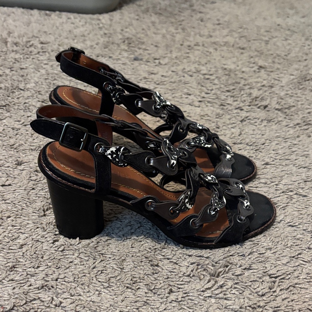 Coach Black Sandals with Silver Chain Accents